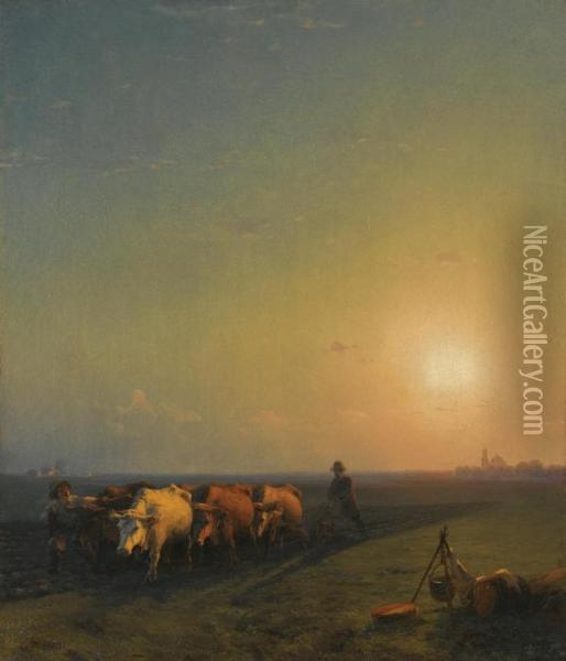 Ploughing The Fields, Crimea Oil Painting - Ivan Konstantinovich Aivazovsky