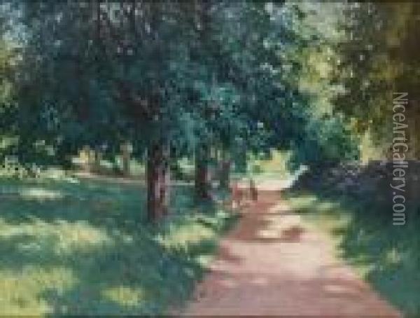 Parklandskap Med Figurer Oil Painting - Carl Brandt