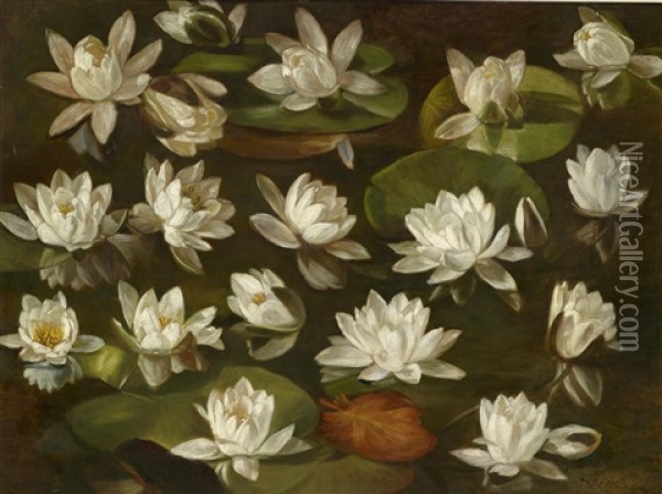 Seerosen (+ Verschiedene Blumensorten (study), Verso) Oil Painting - Karl Max Gebhardt