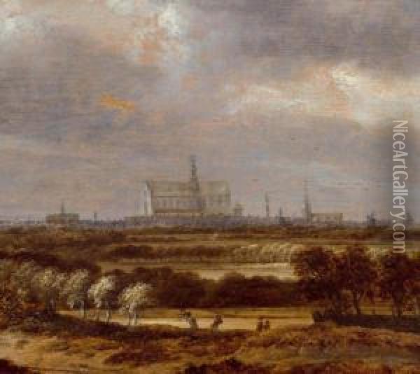 Landscape With View Of The Church Of St. Bavo. Oil Painting - Jan Wijnants