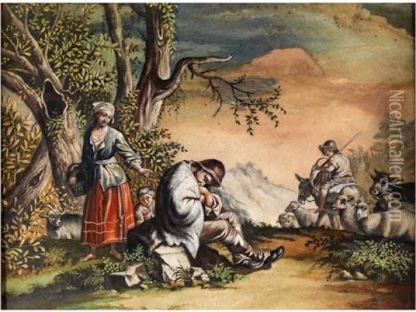 Der Ruhende Schafer Oil Painting - Christian Ludwig Hagedorn