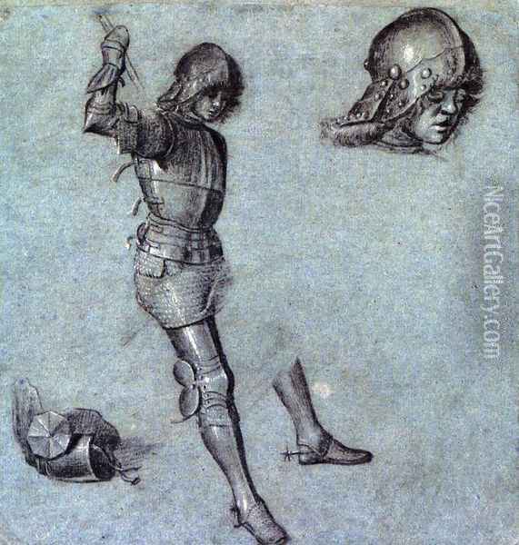 Three Studies Of A Cavalier In Armor Oil Painting - Vittore Carpaccio