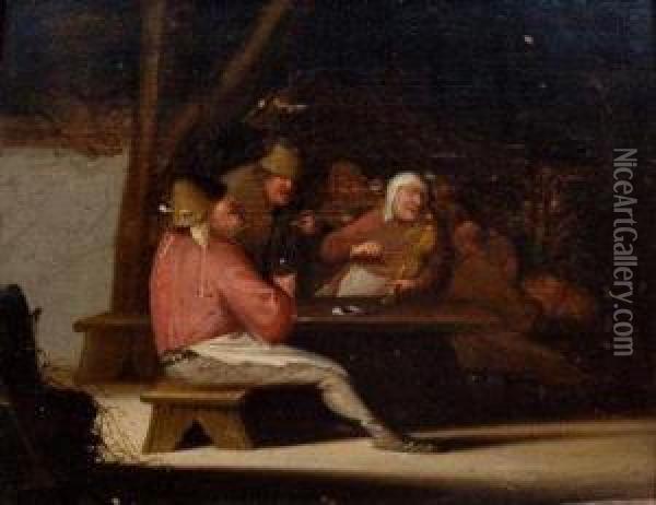 Figures Smoking A Pipe And In Conversation Around A Long Table Oil Painting - Pieter Jansz. Quast