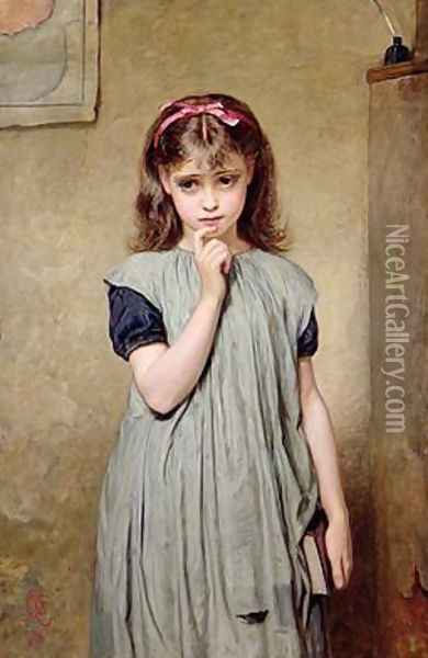 A Young Girl in the Classroom 1876 Oil Painting - Charles Sillem Lidderdale
