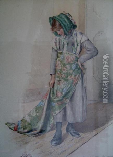 Young Woman In Corridor Oil Painting - Domenico Miserocchi