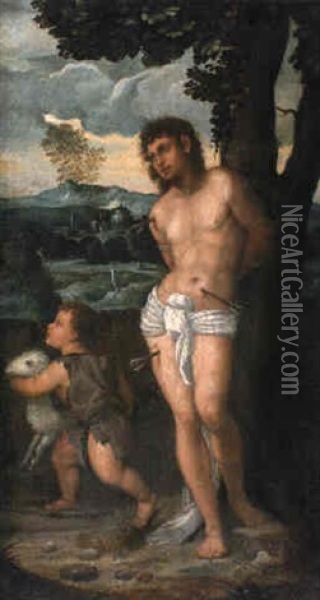 Hl. Sebastian Und Johannes Der Taufer Als Knabe Oil Painting - Francesco Vecellio