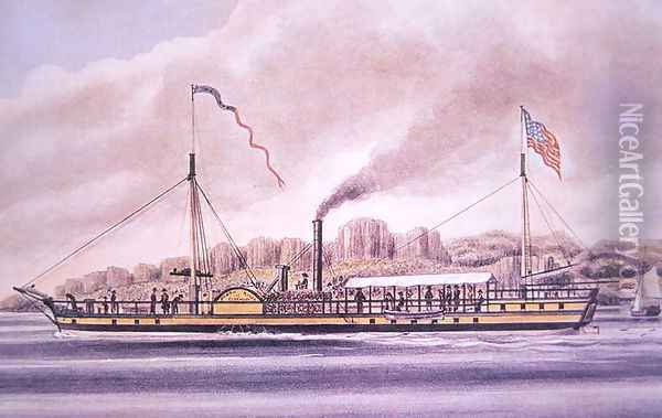 Robert Fulton's (1765-1815) steamboat the Clermont, on the Hudson River, New York, 1861 Oil Painting - Richard Varick De Witt