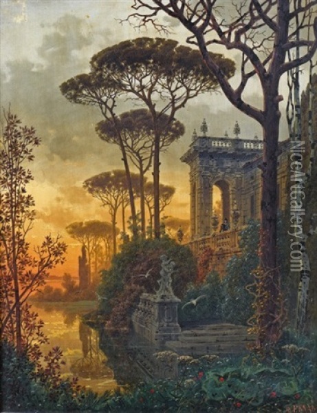 Palais Italien A La Tombee Du Jour Oil Painting - Ferdinand Knab
