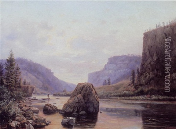 A Lone Figure On A River Oil Painting - Ralph Earl Decamp