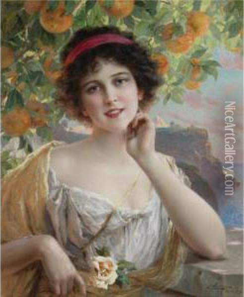 Beauty Under The Orange Tree Oil Painting - Emile Vernon