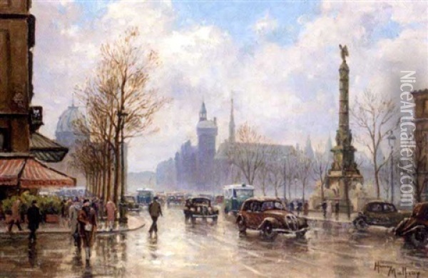 Place Du Chatelet, Paris Oil Painting - Henri Malfroy-Savigny