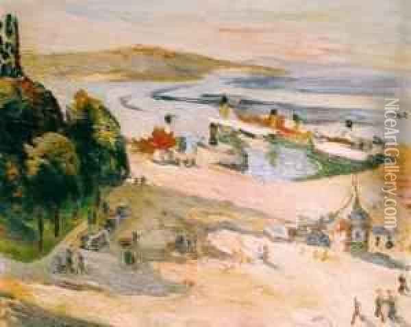 Havneparti 1928 Oil Painting - Peder Deberitz
