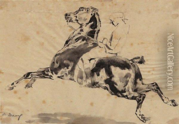 Grand Galop, Cheval Avec Ebauche Du Jockey Oil Painting - Alfred De Dreux