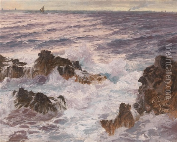 Heavy Seas Off The Coast Of Capri Oil Painting - Karl Theodor Boehme