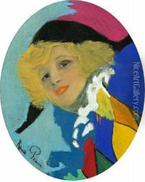 Female Harlequin Oil Painting - Rene Louis Pean