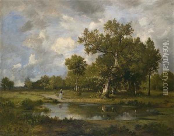 Landscape With Stream And Walker Oil Painting - Leon Richet
