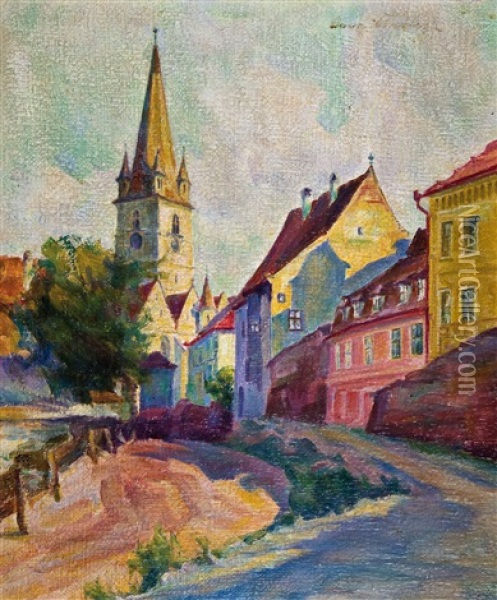 Ansicht Der Evangelischen Kirche In Hermannstadt Oil Painting - Anna (Maria Friederike) Doerschlag