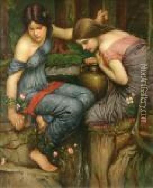 Maidens At Apool Oil Painting - John William Waterhouse
