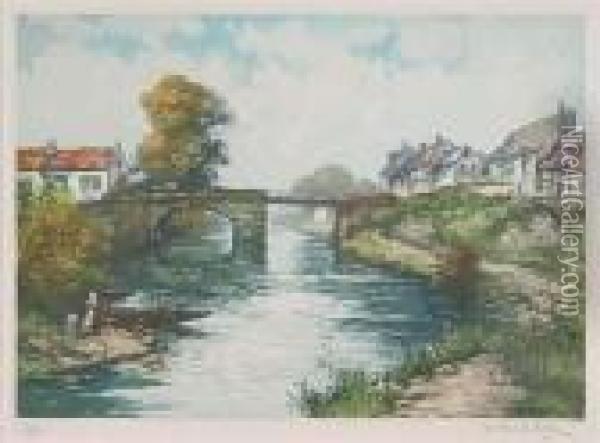 Pont Du Village Oil Painting - Manuel Robbe