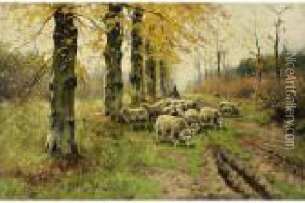 A Shepherd With His Flock Oil Painting - Petrus Paulus Schiedges