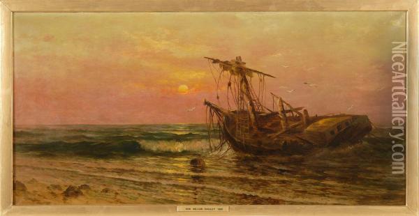 Shipwreck At Sunset. Oil Painting - William Ongley