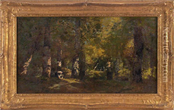 Woodland Interior With Figure Oil Painting - Narcisse-Virgile D Az De La Pena