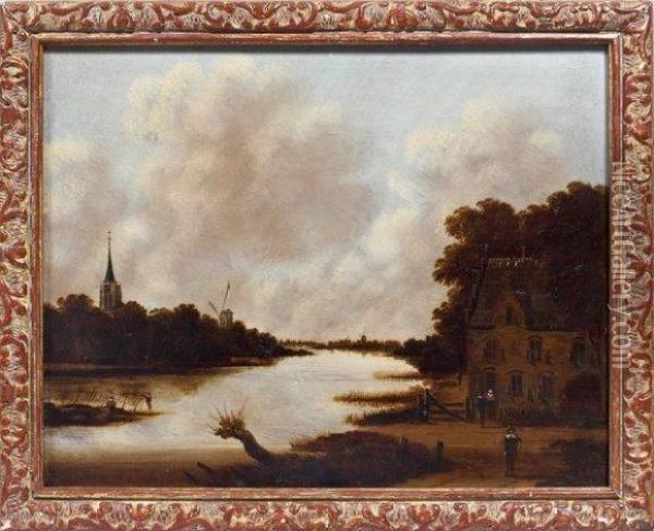 Paysage A L'eglise Et Au Moulin Oil Painting - Jan Meerhout