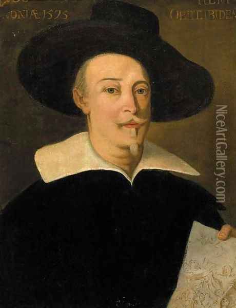 Portrait of a gentleman, half-length, wearing a hat, holding a drawing Oil Painting - Anthonis Mor Van Dashorst