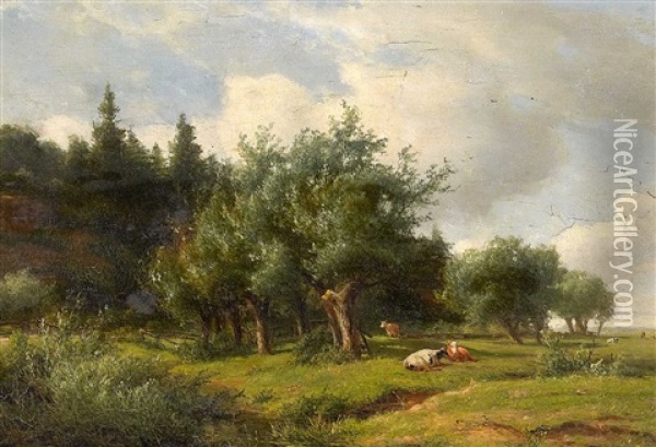 Weidelandschaft Mit Vieh Oil Painting - Jan Frederik Van Deventer