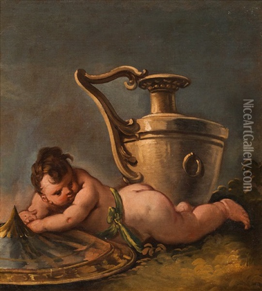 Putto With A Vase Oil Painting - Gaspare Diziani