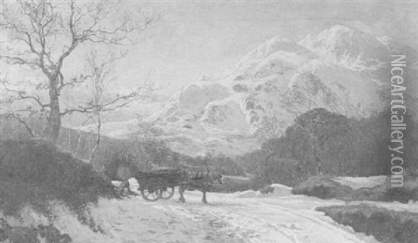 Figure With Horse And Cart On Snowy Road Oil Painting - Colin Hunter