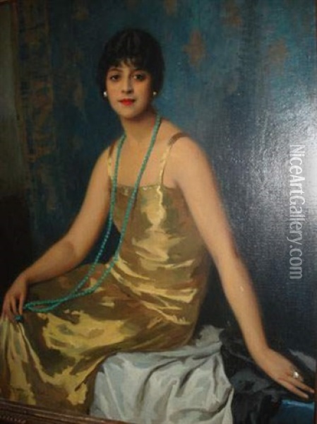 Elegante Au Collier De Perles Oil Painting - Cyprien Eugene Boulet