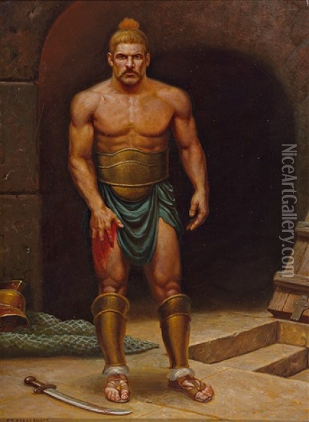 Verletzter Romischer Gladiator Nach Dem Kampf Oil Painting - Stephan Wladislawowitsch Bakalowicz