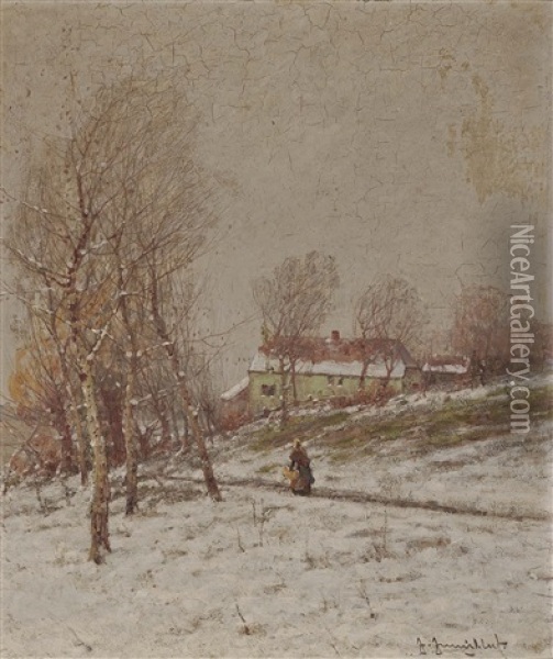 Winter Landscape With Returning Farmers Wife Oil Painting - Johann Jungblut