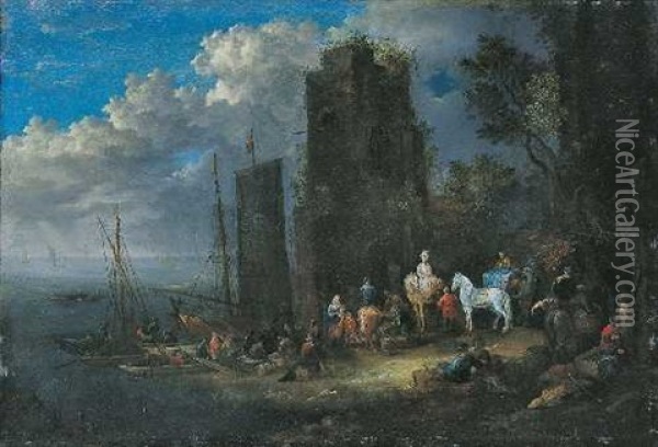 Ein Paar Hafenlandschaften Oil Painting - Jan-Baptiste van der Meiren