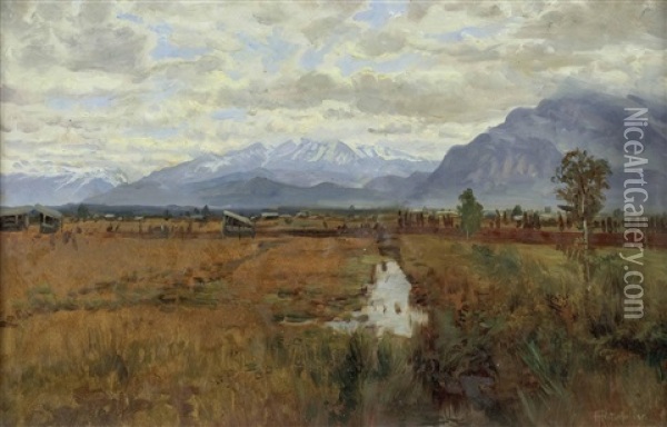 Leopoldskroner Heide Und Untersberg Oil Painting - Franz Hinterholzer