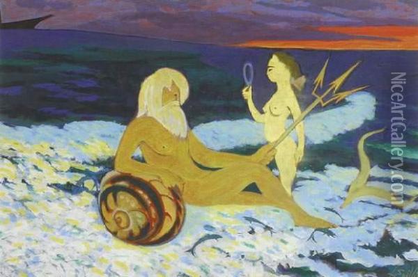 Neptunus En Galateia (ca. 1926) Oil Painting - Leon Spilliaert