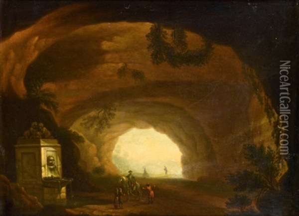 Grotte Mit Antikem Brunnen Und Staffage Oil Painting - Georg Heinrick Hergenroder