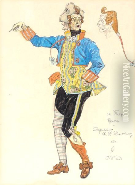 Costume Design For Fyodor Chaliapin In The Role Of Tonio The Clown From The Opera 'Pagliacci' Oil Painting - Aleksandr Jakovlevic Golovin