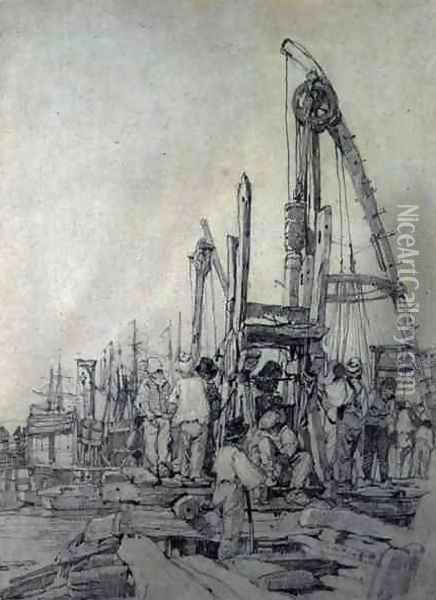 Pile Drivers, Rouen 1821-22 Oil Painting - Richard Parkes Bonington