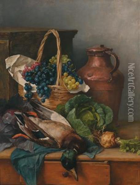 Autumnal Still Life With Grapes Oil Painting - Ludwig Eibl