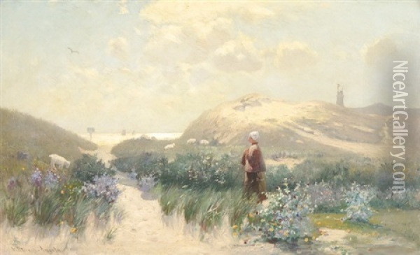 Morgenstimmung In Den Dunen Von Holland Oil Painting - Heinrich Petersen-Angeln