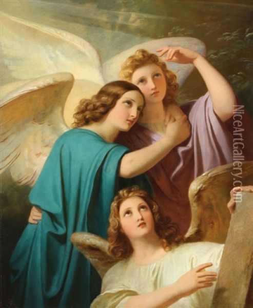 Easter - The Angels Of The Resurrection Oil Painting - Melchior Paul Von Deschwanden