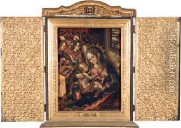 The Madonna And Child With Angels Oil Painting - Josefa De Ayala