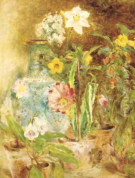 Castus and flowers Oil Painting - William Huggins
