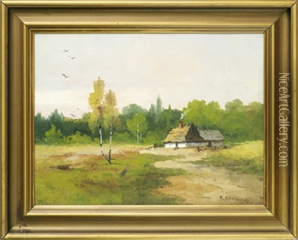 Landskap Med Hus Oil Painting - Nicolai K. Pimonenko