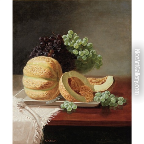 Still Life With Melon And Grapes Oil Painting - George W. Platt
