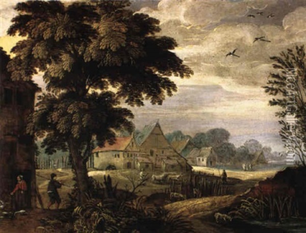 Flamische Landschaft Mit Einem Dorf Oil Painting - Isaac Van Oosten