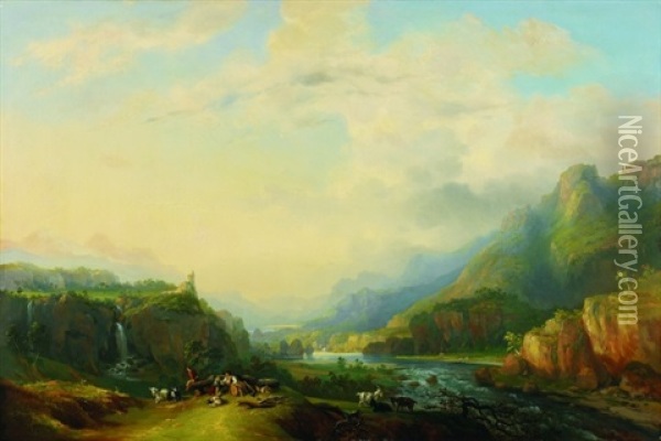 Romantische Landschaft Oil Painting - Alexandre Louis Marie Theodore Richard