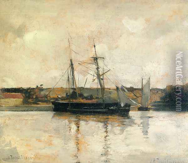 Sailing Boats Dieppe Harbor Oil Painting - John Henry Twachtman